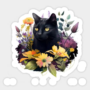 Black Cat Floral Sticker